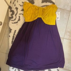 Purple and Gold Strapless Dress - Size L